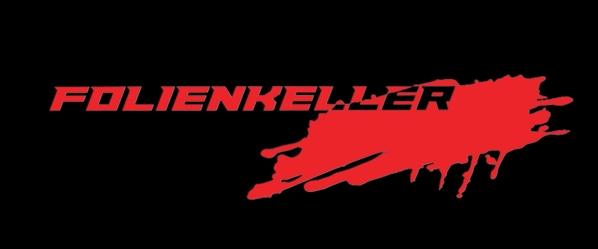 logo folienkeller rot mit farbklecks auf rechter seite